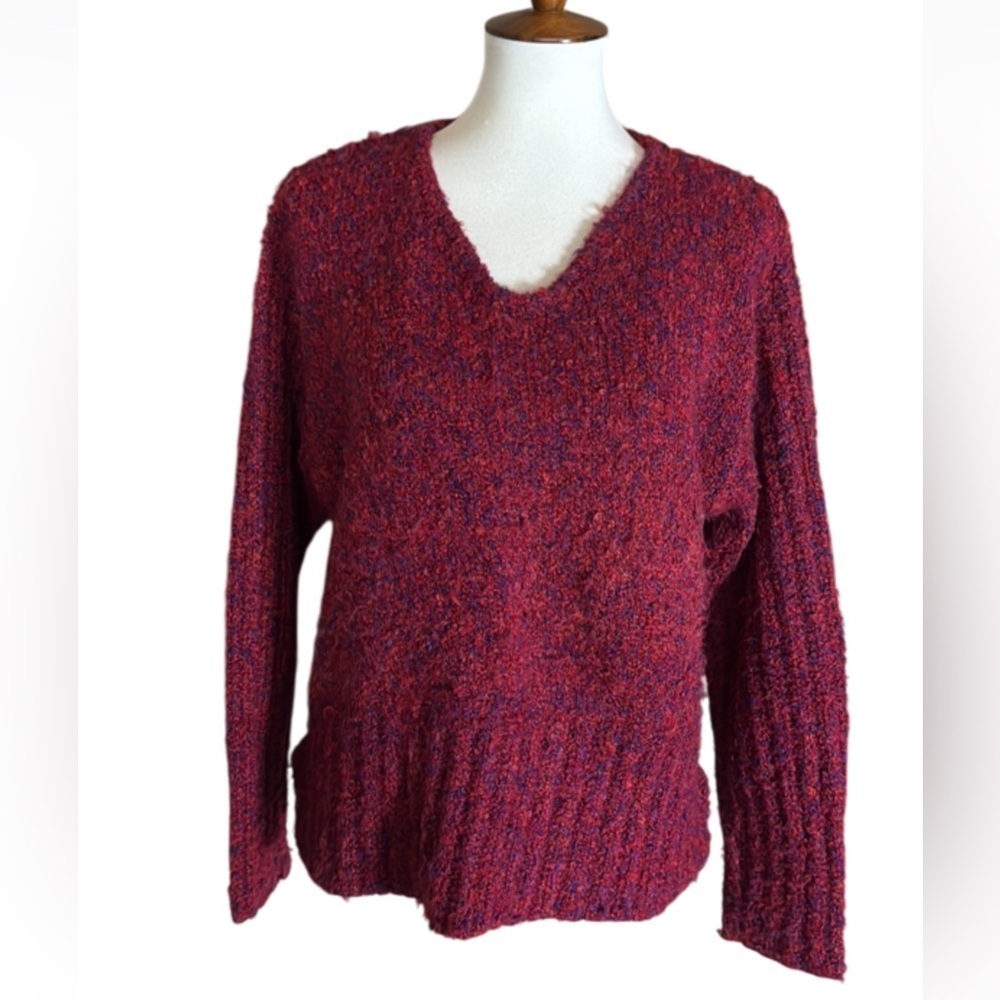 Vintage Alps wool blend fuzzy marled knit sweater Size Large Made in USA